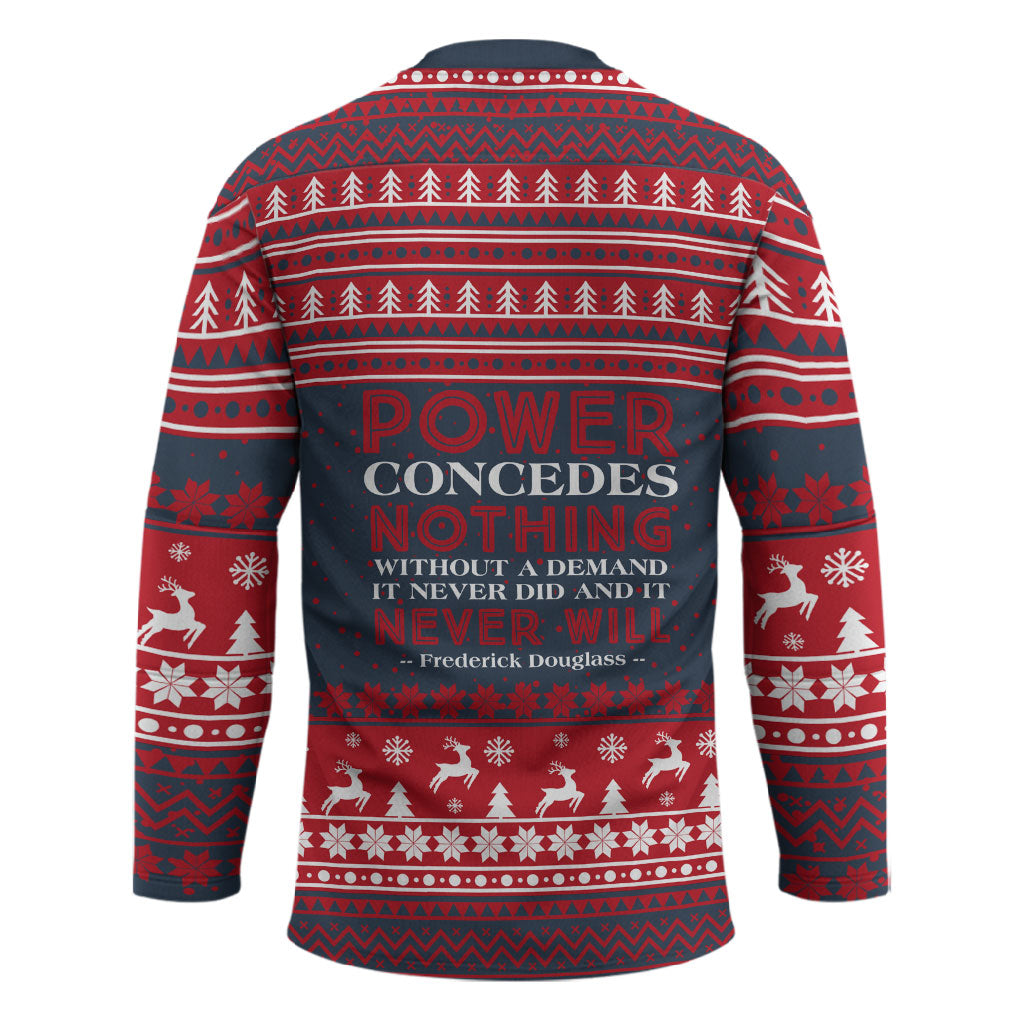 Frederick Douglass Christmas Hockey Jersey Power Concedes Nothing Quote Ugly Sweater Knitted Pattern