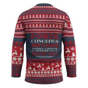 Frederick Douglass Christmas Hockey Jersey Power Concedes Nothing Quote Ugly Sweater Knitted Pattern