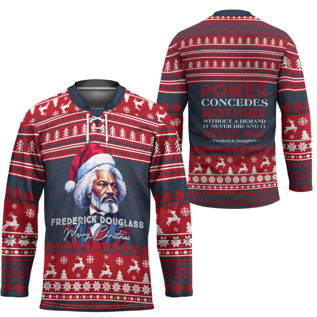 Frederick Douglass Christmas Hockey Jersey Power Concedes Nothing Quote Ugly Sweater Knitted Pattern