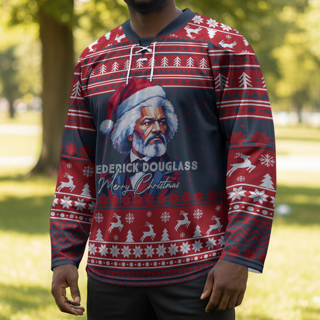 Frederick Douglass Christmas Hockey Jersey Power Concedes Nothing Quote Ugly Sweater Knitted Pattern
