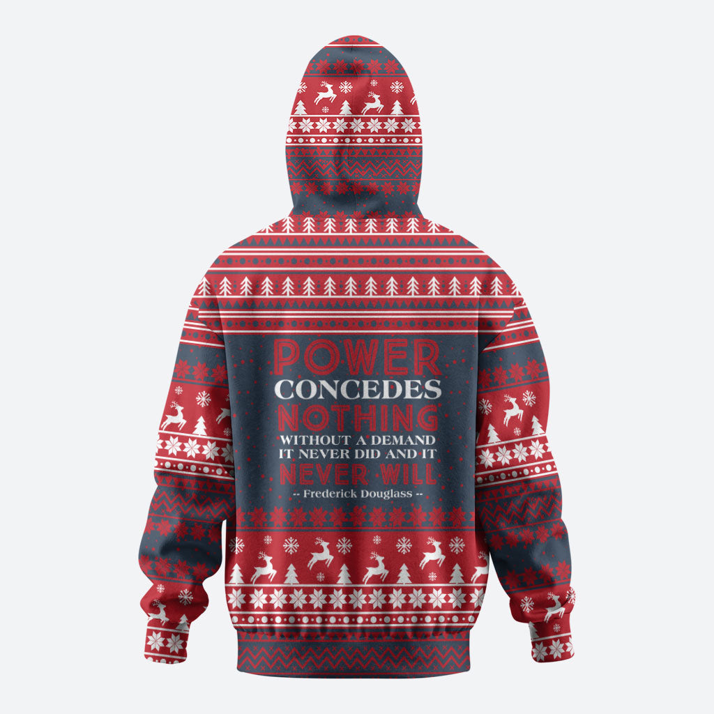 Frederick Douglass Christmas Hoodie Power Concedes Nothing Quote Ugly Sweater Knitted Pattern