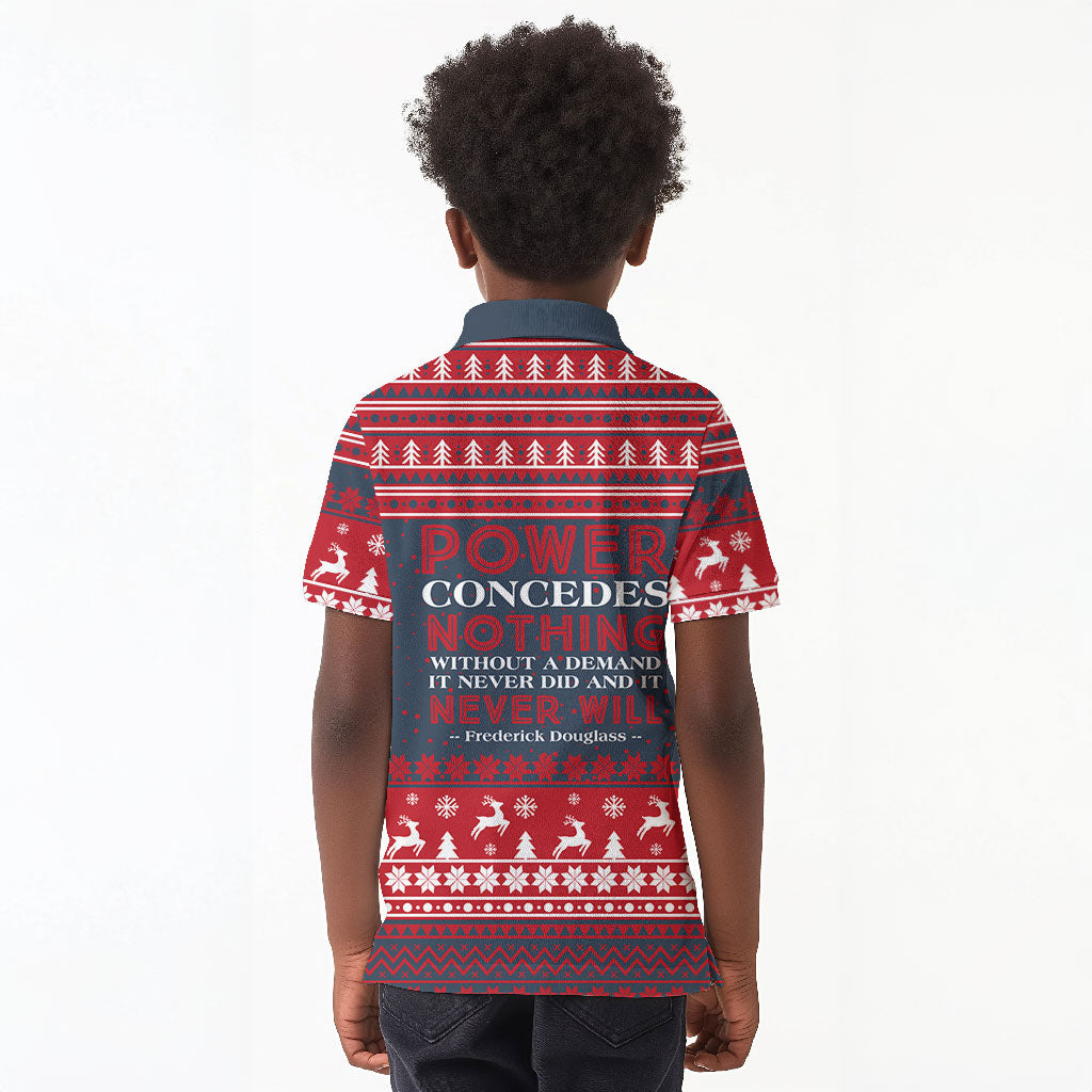 Frederick Douglass Christmas Kid Polo Shirt Power Concedes Nothing Quote Ugly Sweater Knitted Pattern