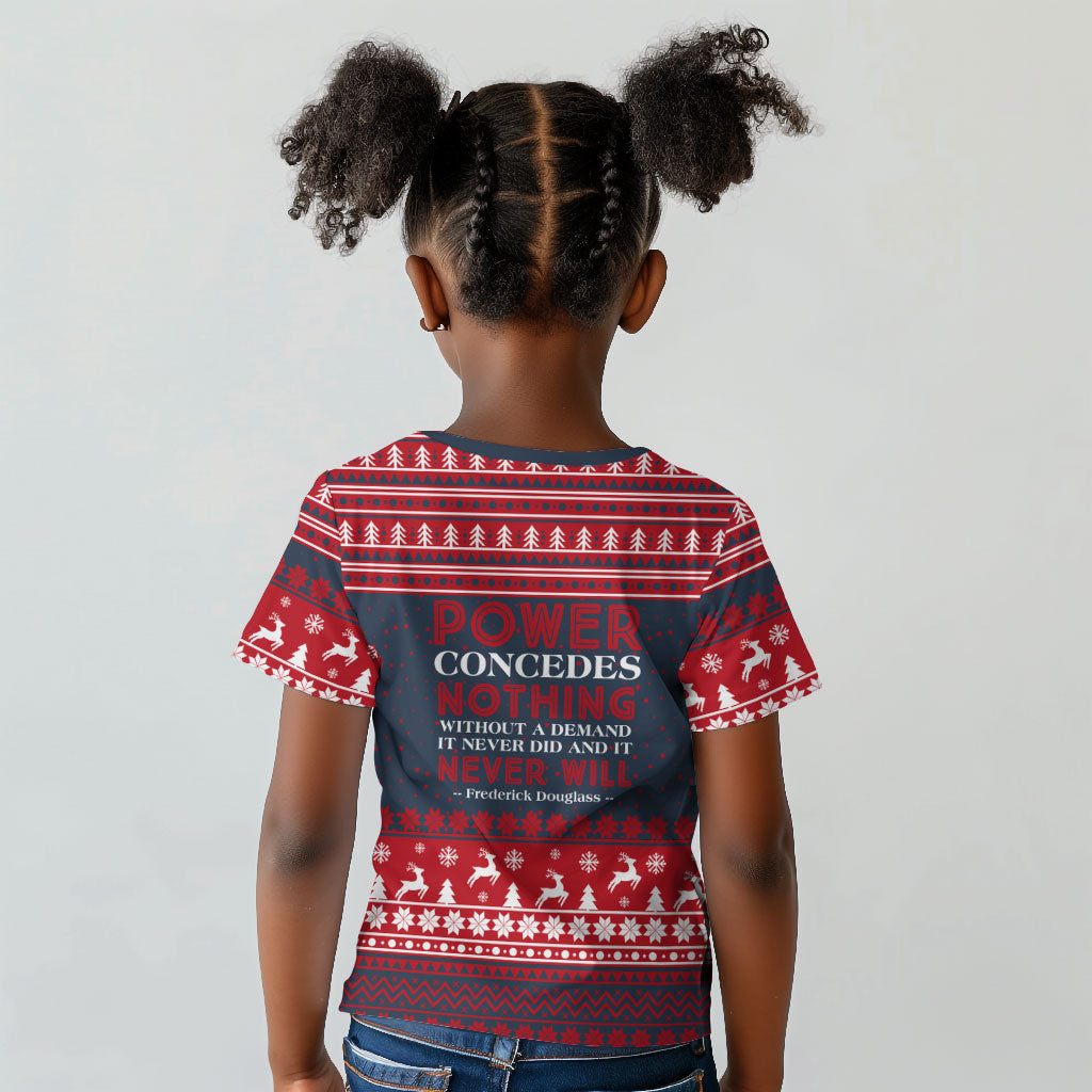 Frederick Douglass Christmas Kid T shirt Power Concedes Nothing Quote Ugly Sweater Knitted Pattern