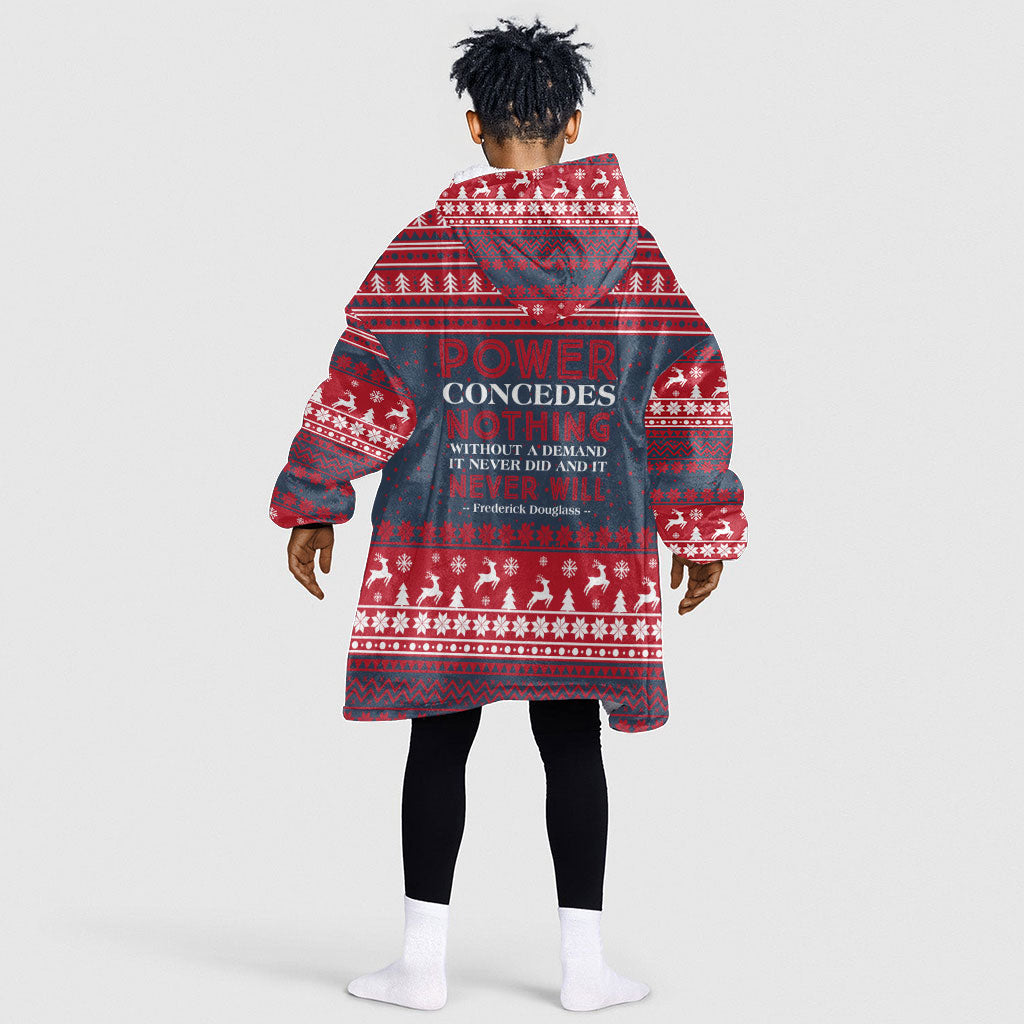 Frederick Douglass Christmas Kid Wearable Blanket Hoodie Power Concedes Nothing Quote Ugly Sweater Knitted Pattern