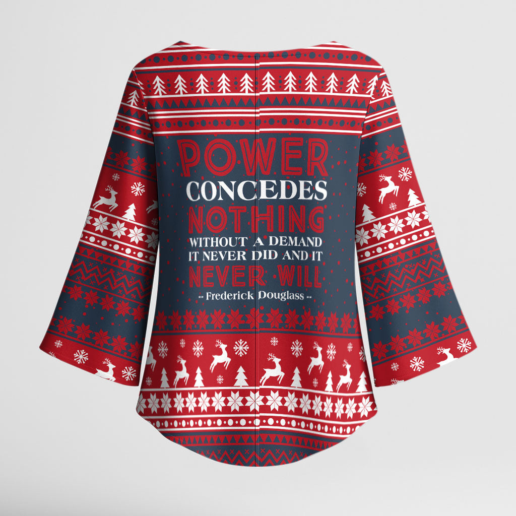 Frederick Douglass Christmas Kimono Sleeve Blouse Power Concedes Nothing Quote Ugly Sweater Knitted Pattern