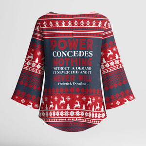 Frederick Douglass Christmas Kimono Sleeve Blouse Power Concedes Nothing Quote Ugly Sweater Knitted Pattern