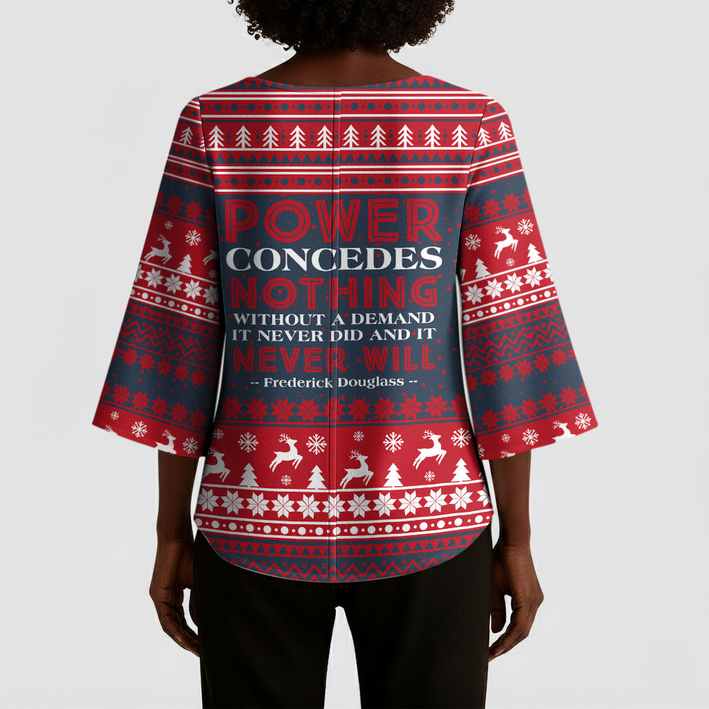 Frederick Douglass Christmas Kimono Sleeve Blouse Power Concedes Nothing Quote Ugly Sweater Knitted Pattern