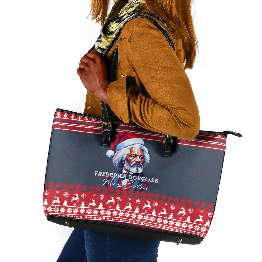 Frederick Douglass Christmas Leather Tote Bag Power Concedes Nothing Quote Ugly Sweater Knitted Pattern
