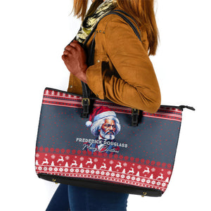 Frederick Douglass Christmas Leather Tote Bag Power Concedes Nothing Quote Ugly Sweater Knitted Pattern