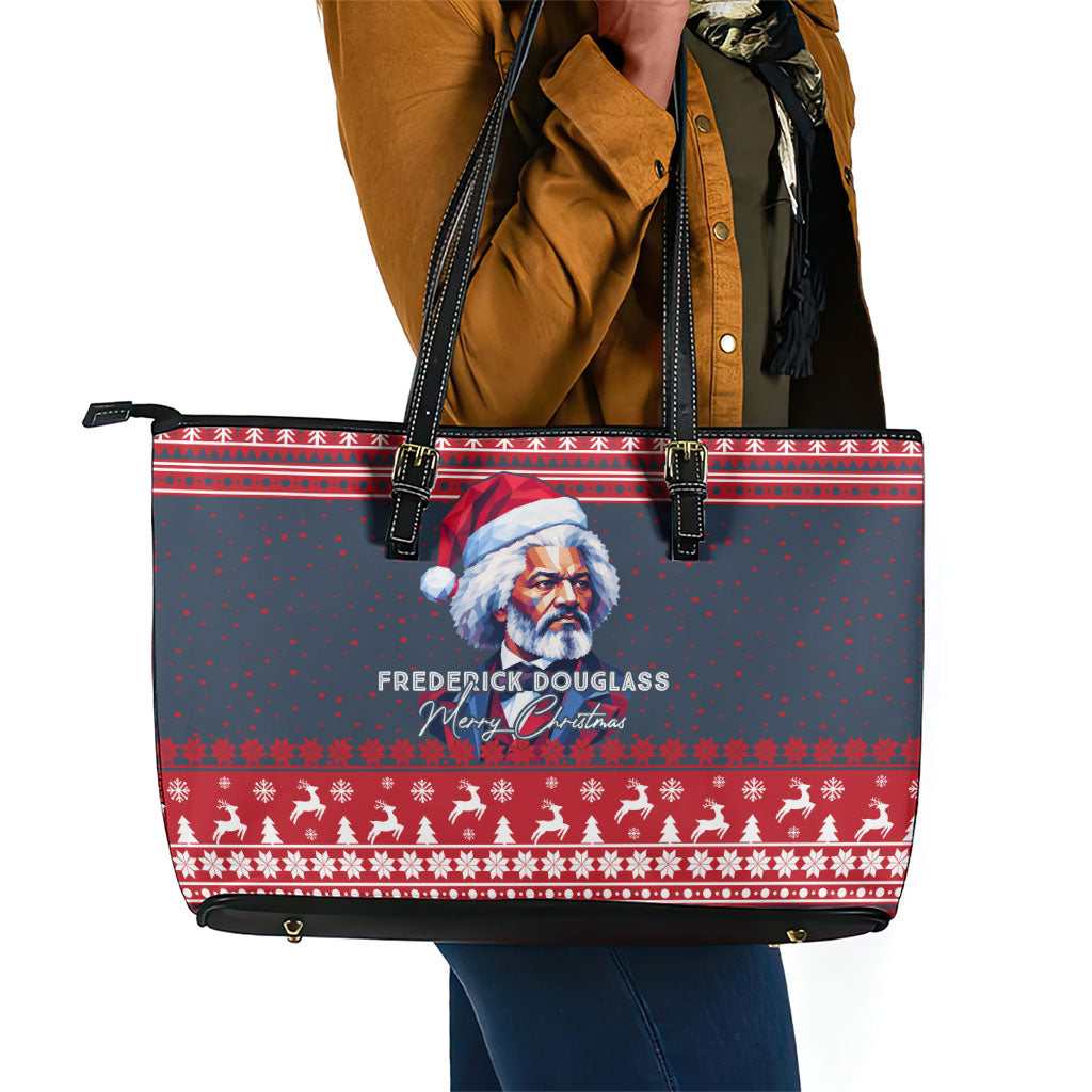 Frederick Douglass Christmas Leather Tote Bag Power Concedes Nothing Quote Ugly Sweater Knitted Pattern