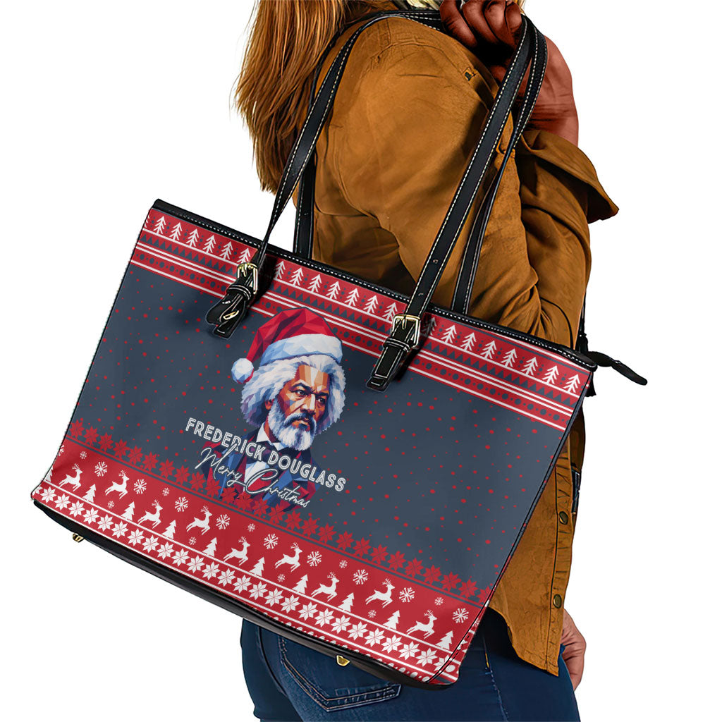 Frederick Douglass Christmas Leather Tote Bag Power Concedes Nothing Quote Ugly Sweater Knitted Pattern