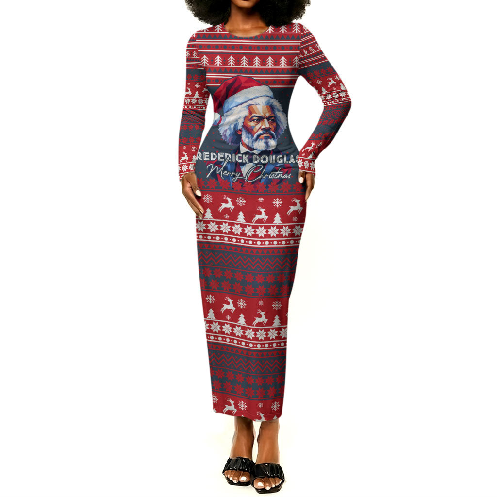 Frederick Douglass Christmas Long Sleeve Bodycon Dress Power Concedes Nothing Quote Ugly Sweater Knitted Pattern