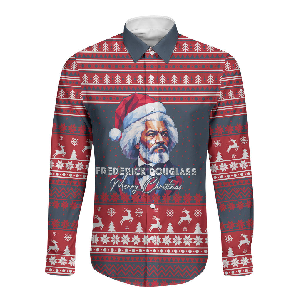 Frederick Douglass Christmas Long Sleeve Button Shirt Power Concedes Nothing Quote Ugly Sweater Knitted Pattern