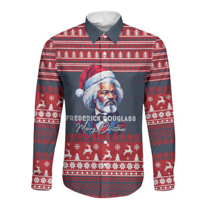 Frederick Douglass Christmas Long Sleeve Button Shirt Power Concedes Nothing Quote Ugly Sweater Knitted Pattern
