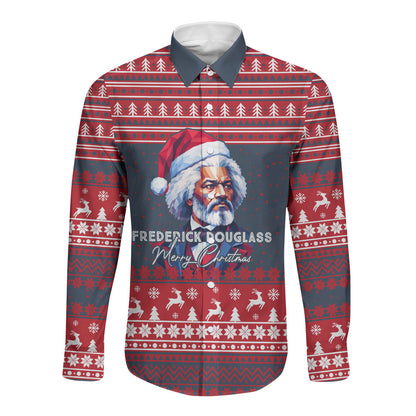 Frederick Douglass Christmas Long Sleeve Button Shirt Power Concedes Nothing Quote Ugly Sweater Knitted Pattern