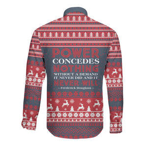 Frederick Douglass Christmas Long Sleeve Button Shirt Power Concedes Nothing Quote Ugly Sweater Knitted Pattern