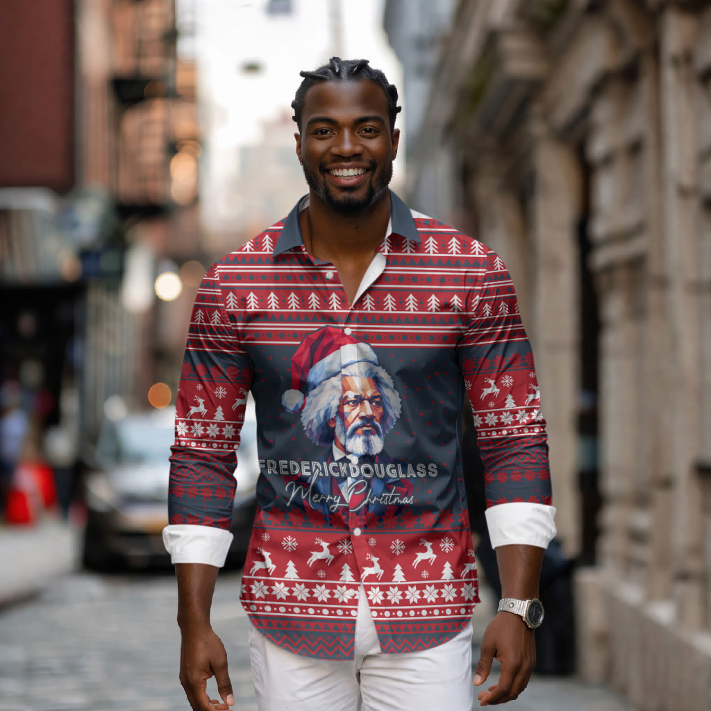 Frederick Douglass Christmas Long Sleeve Button Shirt Power Concedes Nothing Quote Ugly Sweater Knitted Pattern