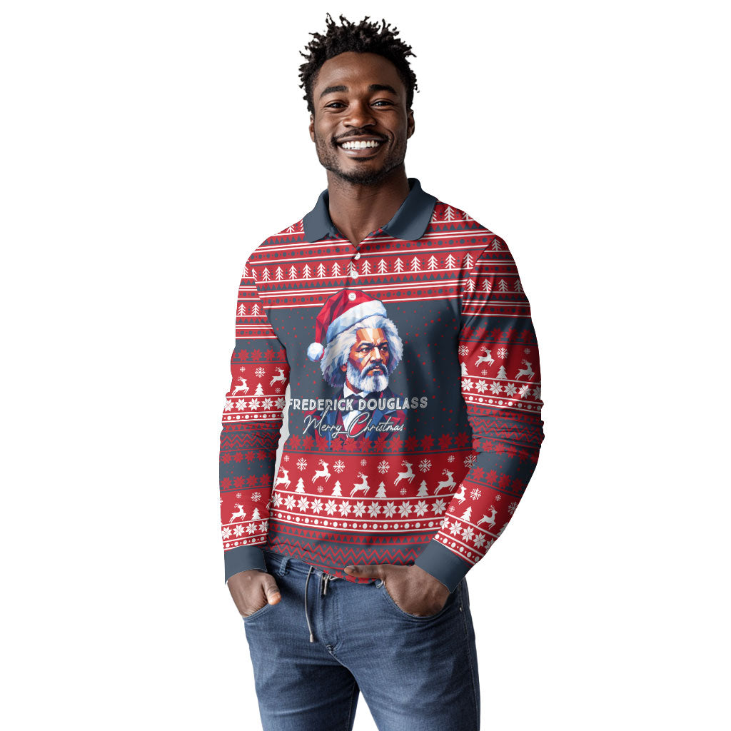 Frederick Douglass Christmas Long Sleeve Polo Shirt Power Concedes Nothing Quote Ugly Sweater Knitted Pattern