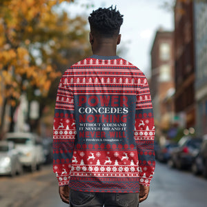 Frederick Douglass Christmas Long Sleeve Shirt Power Concedes Nothing Quote Ugly Sweater Knitted Pattern