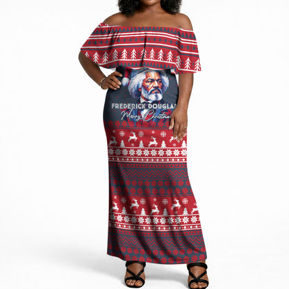 Frederick Douglass Christmas Off Shoulder Maxi Dress Power Concedes Nothing Quote Ugly Sweater Knitted Pattern