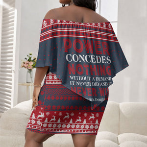 Frederick Douglass Christmas Off Shoulder Short Dress Power Concedes Nothing Quote Ugly Sweater Knitted Pattern