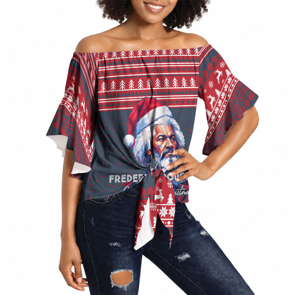 Frederick Douglass Christmas Off Shoulder Wrap Waist Top Power Concedes Nothing Quote Ugly Sweater Knitted Pattern
