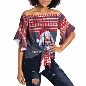 Frederick Douglass Christmas Off Shoulder Wrap Waist Top Power Concedes Nothing Quote Ugly Sweater Knitted Pattern