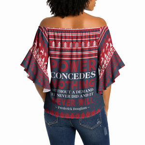 Frederick Douglass Christmas Off Shoulder Wrap Waist Top Power Concedes Nothing Quote Ugly Sweater Knitted Pattern