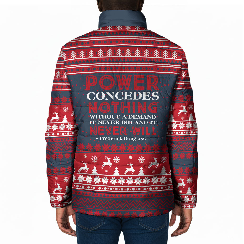 Frederick Douglass Christmas Padded Jacket Power Concedes Nothing Quote Ugly Sweater Knitted Pattern
