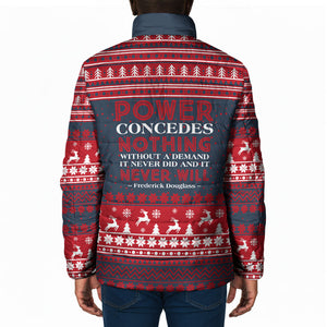 Frederick Douglass Christmas Padded Jacket Power Concedes Nothing Quote Ugly Sweater Knitted Pattern