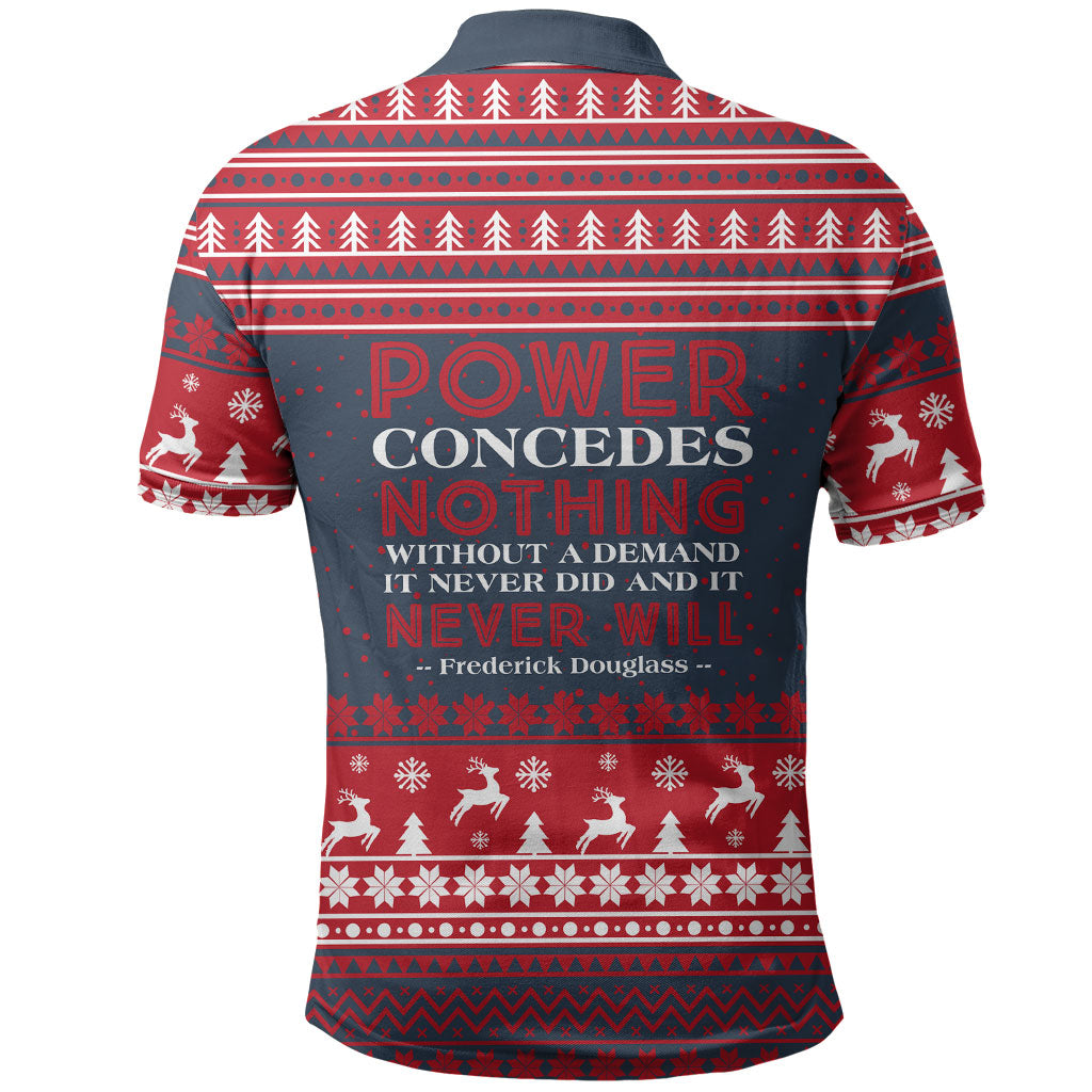 Frederick Douglass Christmas Polo Shirt Power Concedes Nothing Quote Ugly Sweater Knitted Pattern