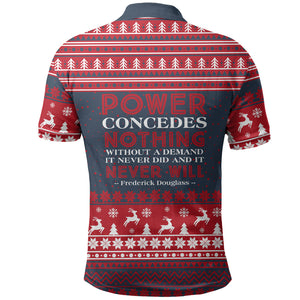 Frederick Douglass Christmas Polo Shirt Power Concedes Nothing Quote Ugly Sweater Knitted Pattern