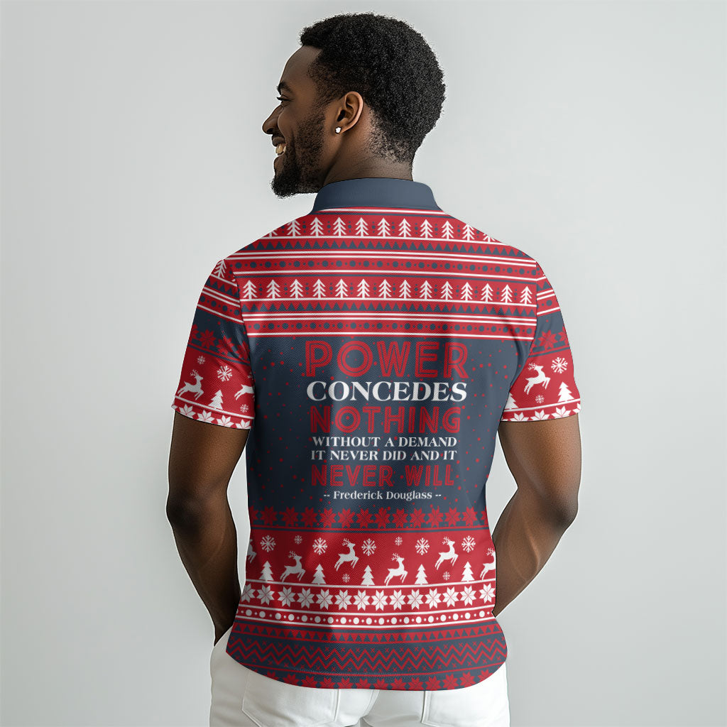 Frederick Douglass Christmas Polo Shirt Power Concedes Nothing Quote Ugly Sweater Knitted Pattern