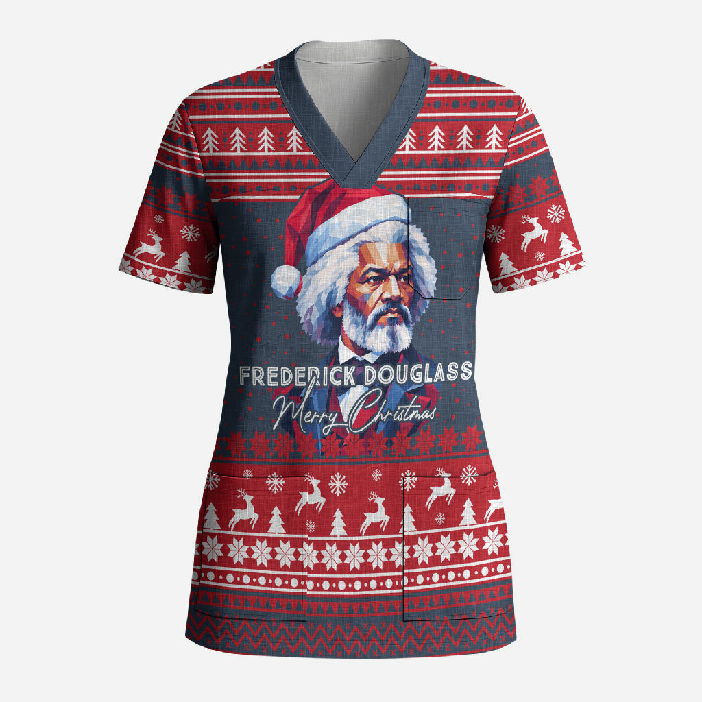 Frederick Douglass Christmas Scrub Top Power Concedes Nothing Quote Ugly Sweater Knitted Pattern