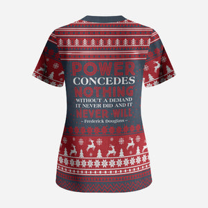 Frederick Douglass Christmas Scrub Top Power Concedes Nothing Quote Ugly Sweater Knitted Pattern