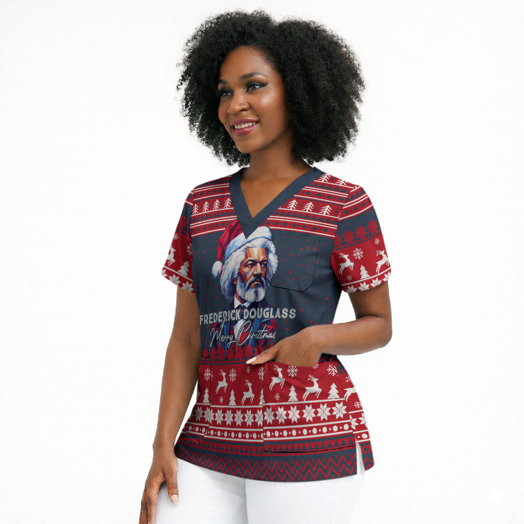 Frederick Douglass Christmas Scrub Top Power Concedes Nothing Quote Ugly Sweater Knitted Pattern