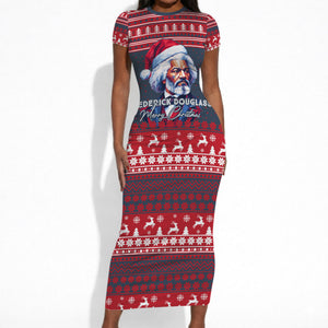 Frederick Douglass Christmas Short Sleeve Bodycon Dress Power Concedes Nothing Quote Ugly Sweater Knitted Pattern
