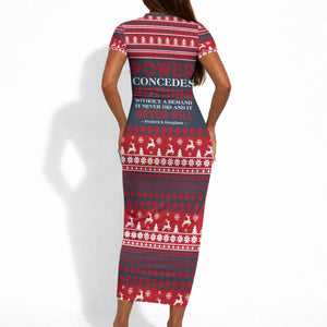 Frederick Douglass Christmas Short Sleeve Bodycon Dress Power Concedes Nothing Quote Ugly Sweater Knitted Pattern