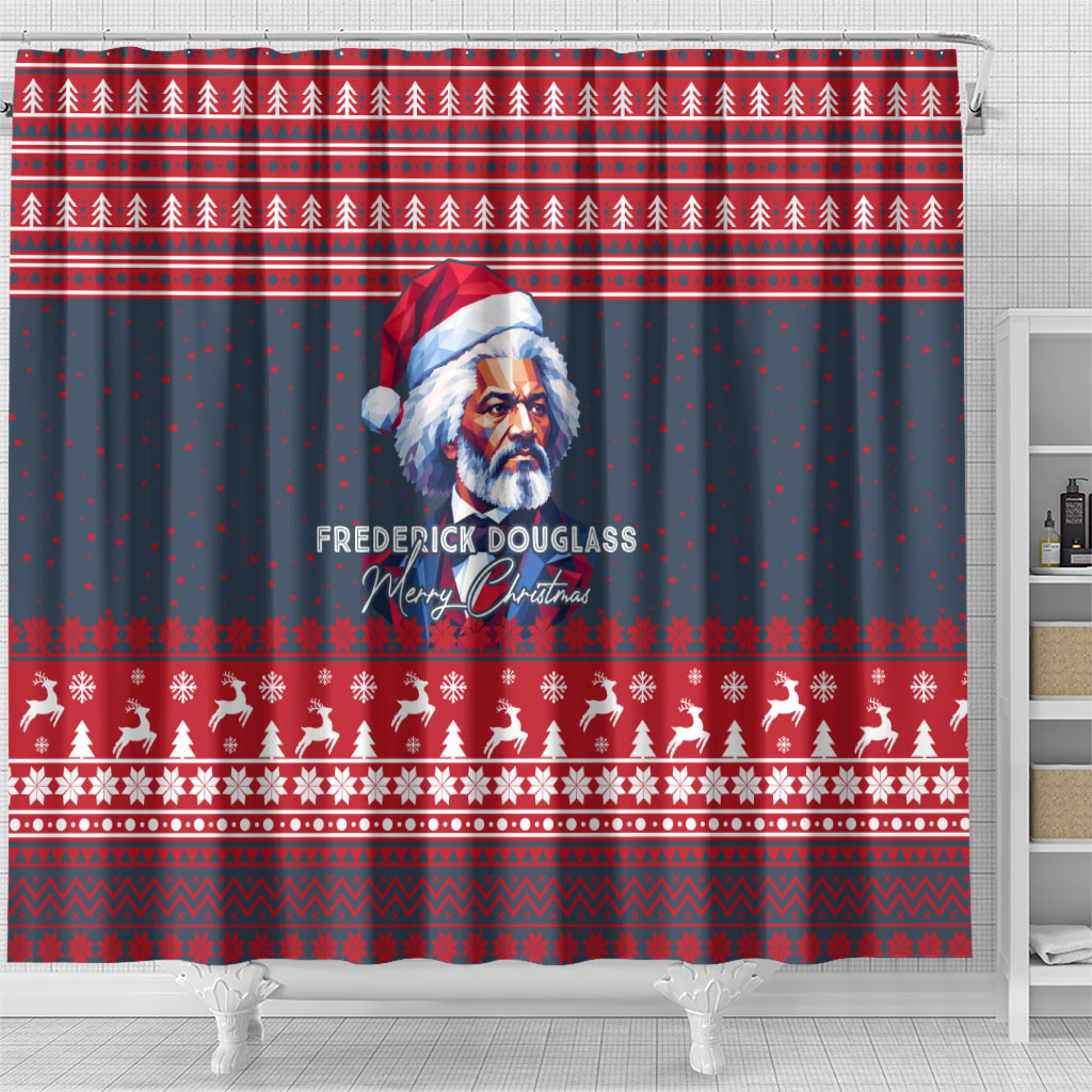 Frederick Douglass Christmas Shower Curtain Power Concedes Nothing Quote Ugly Sweater Knitted Pattern