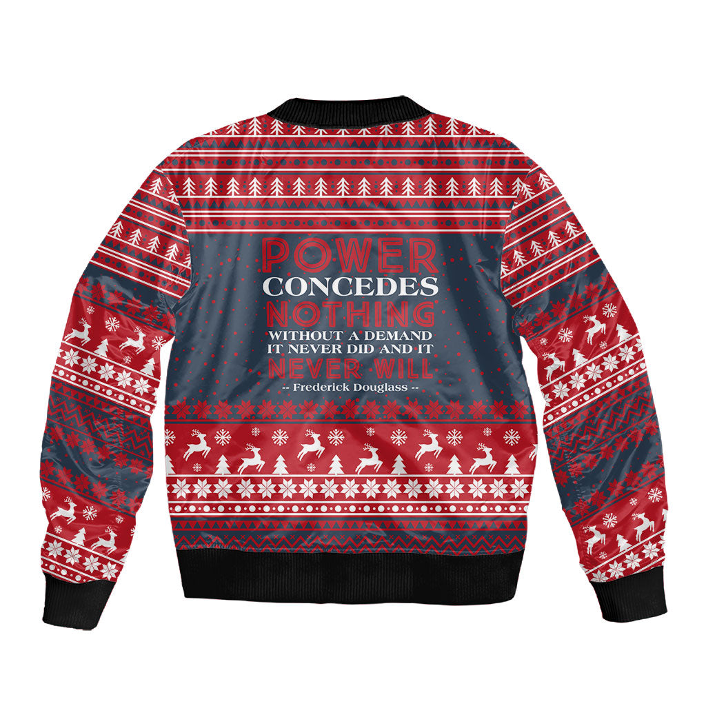 Frederick Douglass Christmas Sleeve Zip Bomber Jacket Power Concedes Nothing Quote Ugly Sweater Knitted Pattern