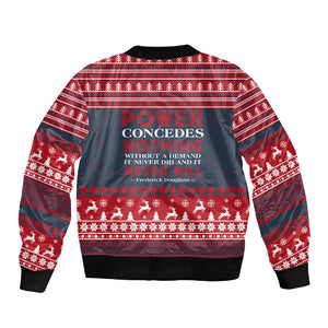 Frederick Douglass Christmas Sleeve Zip Bomber Jacket Power Concedes Nothing Quote Ugly Sweater Knitted Pattern