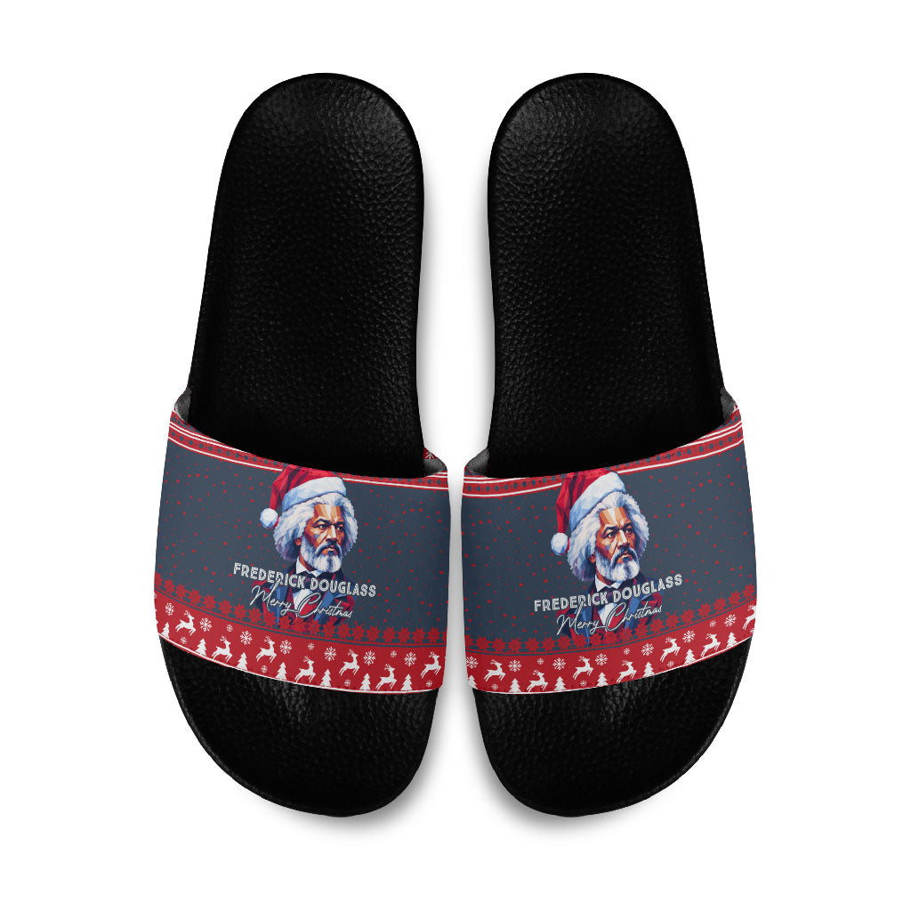 Frederick Douglass Christmas Slide Sandals Power Concedes Nothing Quote Ugly Sweater Knitted Pattern