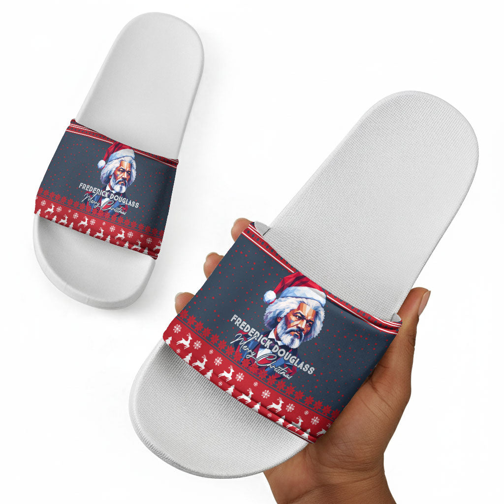 Frederick Douglass Christmas Slide Sandals Power Concedes Nothing Quote Ugly Sweater Knitted Pattern