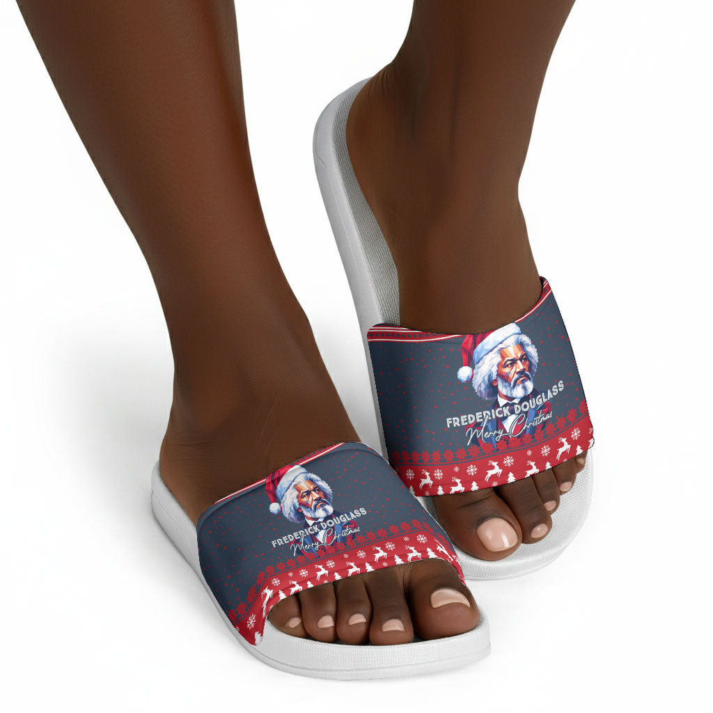 Frederick Douglass Christmas Slide Sandals Power Concedes Nothing Quote Ugly Sweater Knitted Pattern