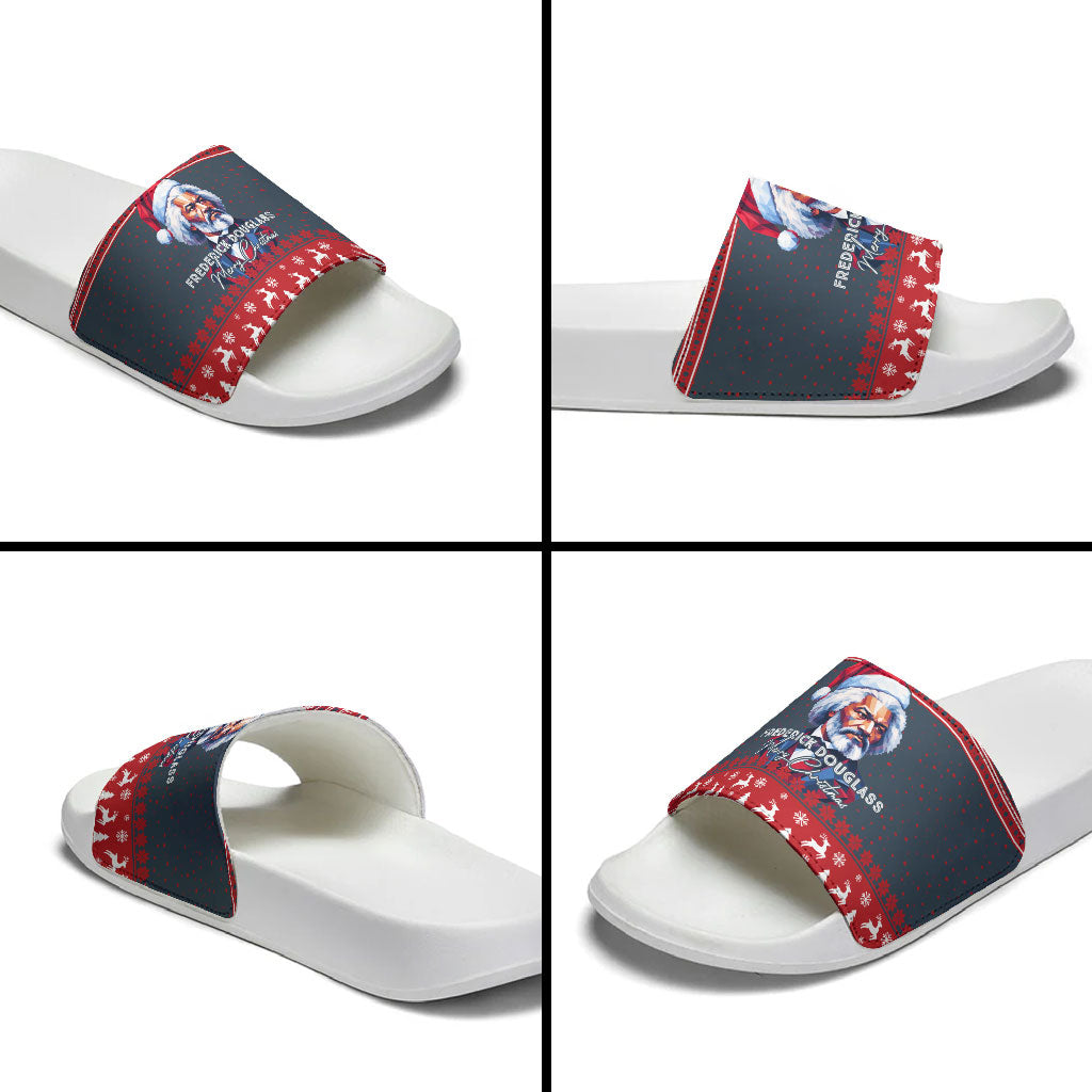 Frederick Douglass Christmas Slide Sandals Power Concedes Nothing Quote Ugly Sweater Knitted Pattern