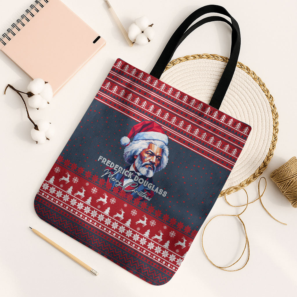 Frederick Douglass Christmas Tote Bag Power Concedes Nothing Quote Ugly Sweater Knitted Pattern