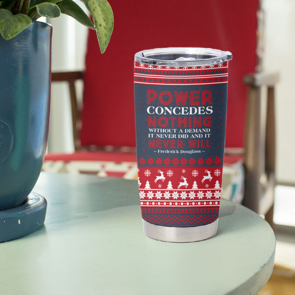Frederick Douglass Christmas Tumbler Cup Power Concedes Nothing Quote Ugly Sweater Knitted Pattern