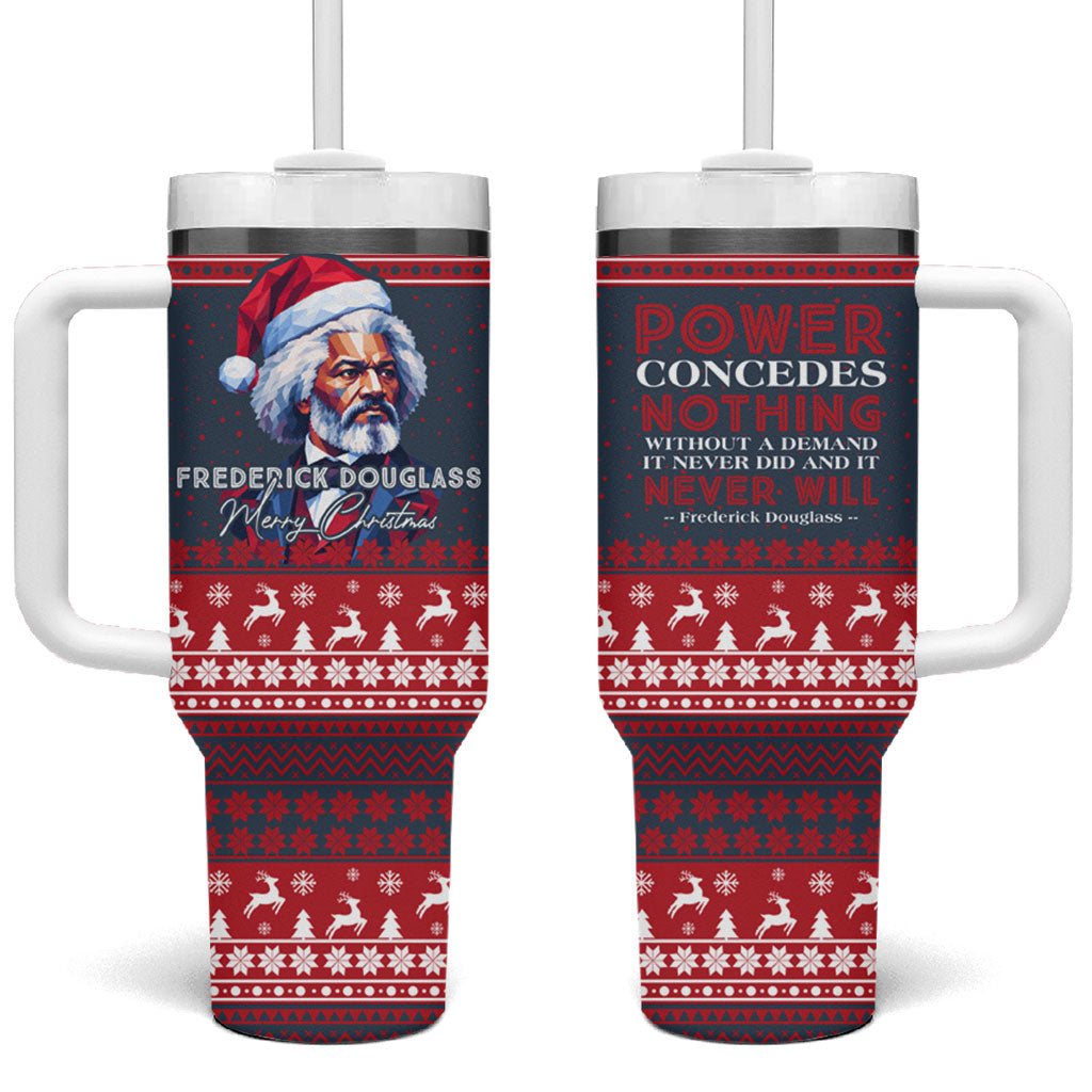 Frederick Douglass Christmas Tumbler With Handle Power Concedes Nothing Quote Ugly Sweater Knitted Pattern