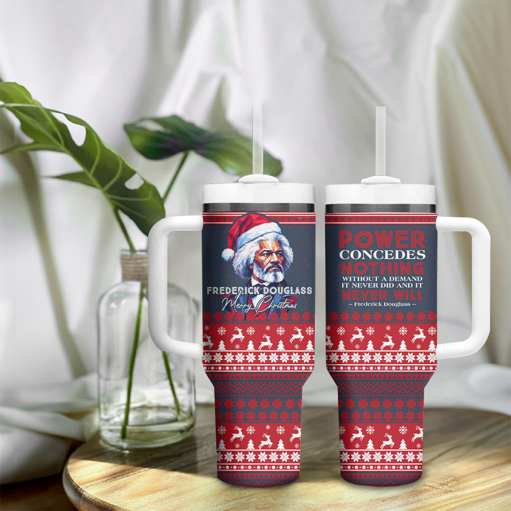 Frederick Douglass Christmas Tumbler With Handle Power Concedes Nothing Quote Ugly Sweater Knitted Pattern