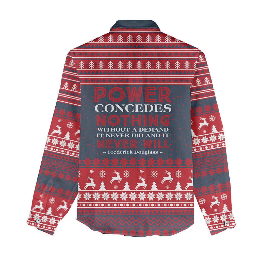 Frederick Douglass Christmas Women Casual Shirt Power Concedes Nothing Quote Ugly Sweater Knitted Pattern
